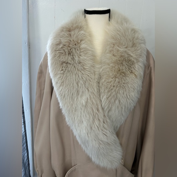 J. Percy for Marvin Richard’s crème tan leather fox fur collar coat jacket M-VTG - Picture 2 of 8